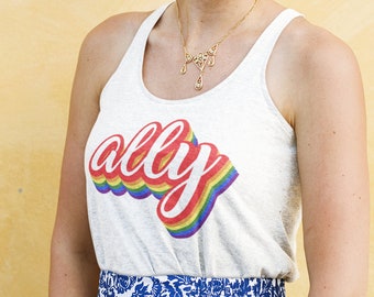 Gay Pride-skjortor HBTQIA Rainbow Straight Ally Pride Ally Linne Stolt HBTQ Ally Stolt Ally HBTQ Ally Squad Lesbisk Pride
