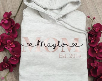 Damen Hoodie Pullover MOM Mama Oma Tante Auntie Catmom Dogmom  Personalisiert Muttertag