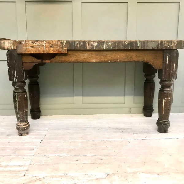 Antique Victorian Industrial Work Bench /Side Table