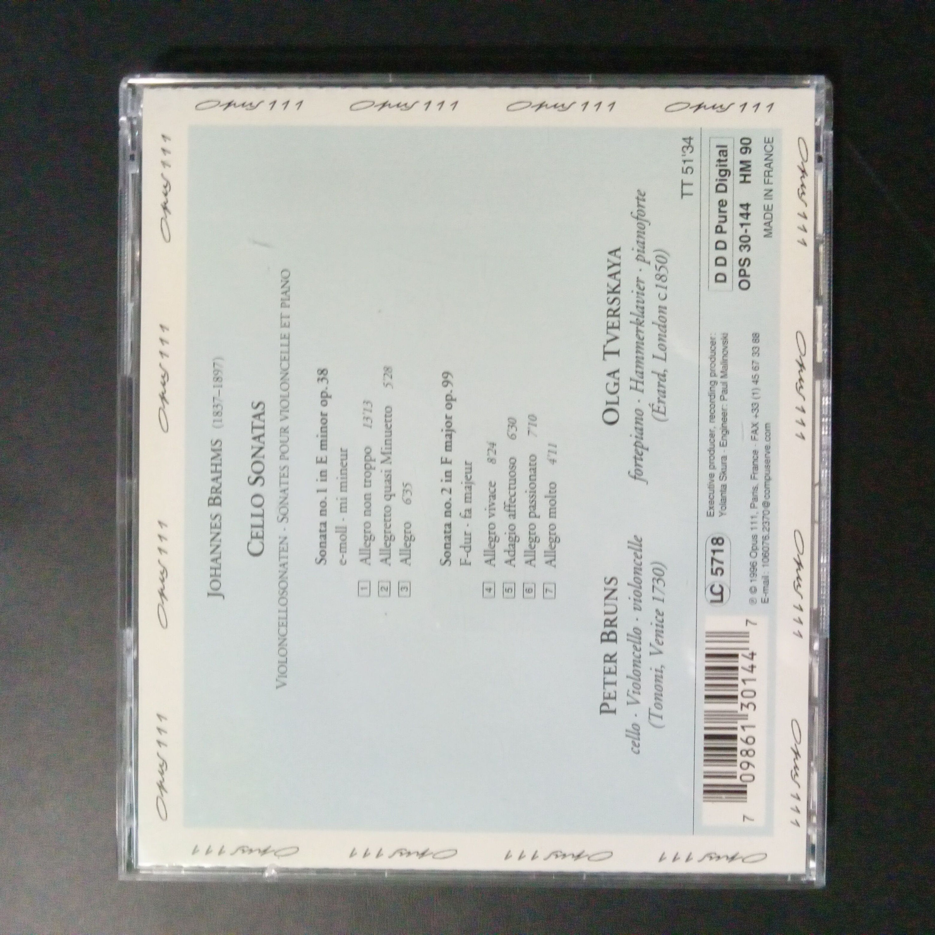 Brahms - Cello Sonatas - Peter Bruns - Olga Tverskaya / Opus Brahms - Cello Sonatas - Peter Bruns - Olga Tverskaya / Opus