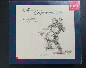 J S Bach - Cello Suites - Mistislav Rostropovich / 2 Double Compact Disc Set / EMI Classics / Classical Music Audiophile Gift
