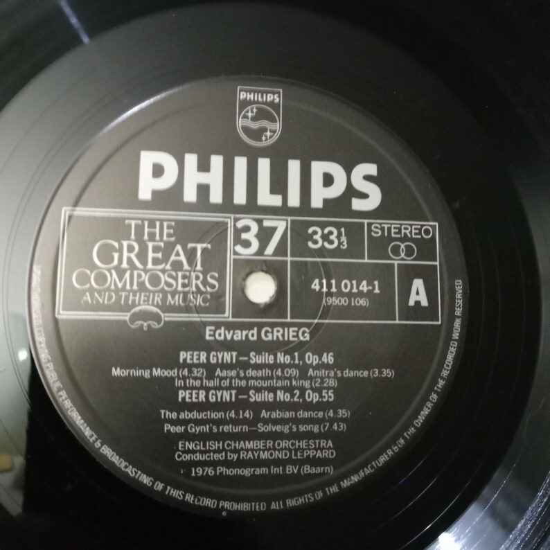 Grieg Peer Gynt Suites 1 and 2 & Piano Concerto in A Minor Stephen Bishop piano Colin Davis and BBC Symphony / Philips Vinyl Record afbeelding 3