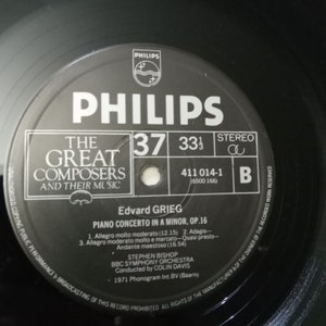 Grieg Peer Gynt Suites 1 and 2 & Piano Concerto in A Minor Stephen Bishop piano Colin Davis and BBC Symphony / Philips Vinyl Record afbeelding 4