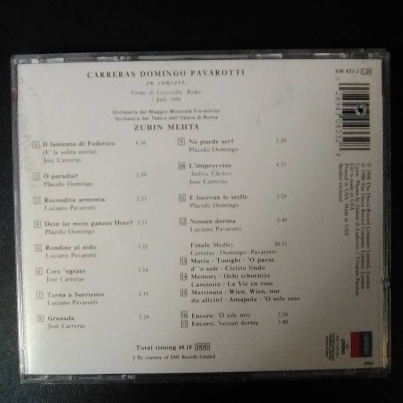 CD The Three Tenors Carreras Domingo Pavarotti In Concert Zubin Mehta / Classical Music / Compact Disc image 4