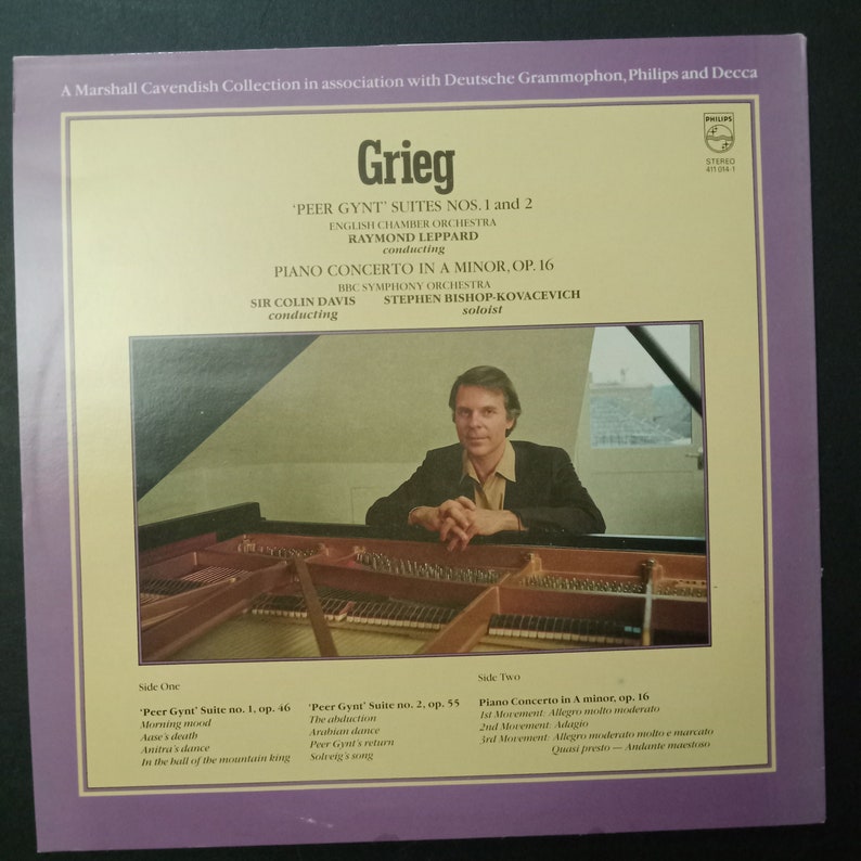 Grieg Peer Gynt Suites 1 and 2 & Piano Concerto in A Minor Stephen Bishop piano Colin Davis and BBC Symphony / Philips Vinyl Record afbeelding 2