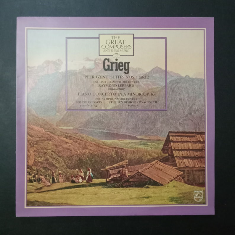 Grieg Peer Gynt Suites 1 and 2 & Piano Concerto in A Minor Stephen Bishop piano Colin Davis and BBC Symphony / Philips Vinyl Record afbeelding 1