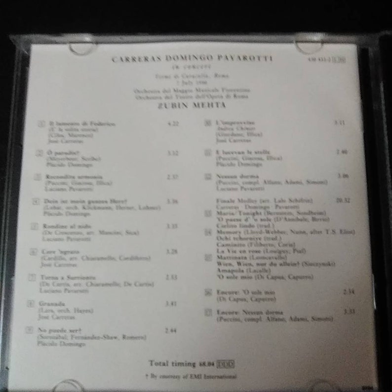 CD The Three Tenors Carreras Domingo Pavarotti In Concert Zubin Mehta / Classical Music / Compact Disc image 6