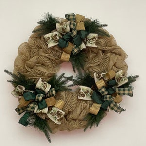 Winter Evergreen Pinecone Burlap Mesh Wreath