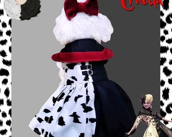 Costume da Crudelia De Mon per cani, vestito da Crudelia De Mon per cani, costume di Halloween per cani, costume per cagnolina, costume per cani, costume di Crudelia Disney