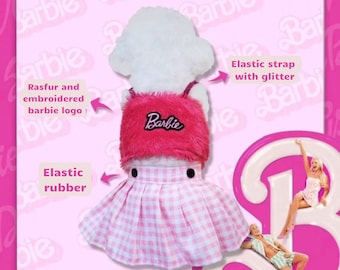 Vestido de fiesta de cuadros vichy rosas, disfraz de perro Barbie para Halloween, perros pequeños, regalo elegante para amantes de los perros