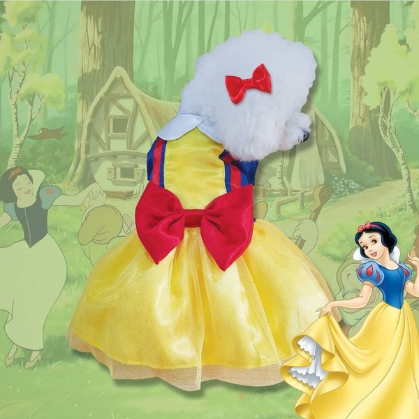 Snow White Dog Costume Halloween Princess Snow White Dress Pet Wedding Gown Birthday Festive Outfit Puppy Kitten Party Clothes