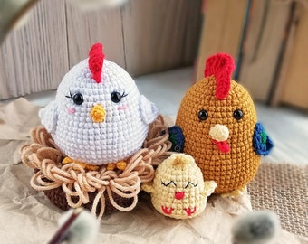 Chicken family crochet pattern | Amigurumi chicken | Rooster and Hen toys | Bird crochet pattern