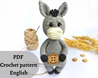 Donkey Pattern. Crochet Donkey toy PDF pattern. Amigurumi Donkey