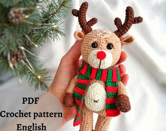 Christmas Reindeer Pattern. Crochet Santa's Reindeer PDF pattern. Amigurumi Reindeer