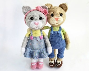 Kitty and cat amigurumi toy pattern. Kittens crochet pdf pattern.