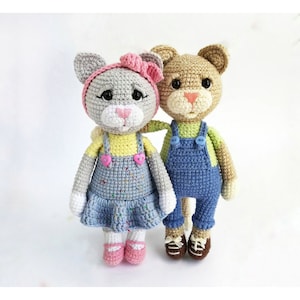 Kitty and cat amigurumi toy pattern. Kittens crochet pdf pattern.