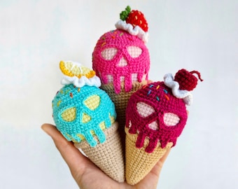 Skull ice cream CROCHET PATTERN / Amigurumi ice cream PDF English pattern /  Halloween toy pattern / Crochet food pattern