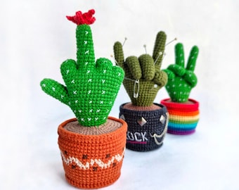 Cactus Hand CROCHET PATTERN / Amigurumi cactus PDF English pattern /  Middle finger cactus / Pincushion crochet pattern