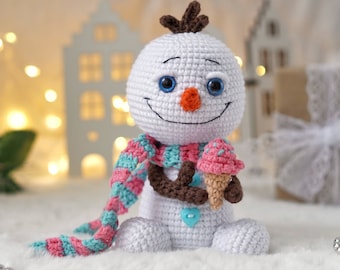 Little snowman CROCHET PATTERN / Amigurumi Christmas PDF pattern / English crochet pattern  Snowman with ice cream