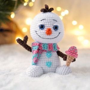 Little snowman CROCHET PATTERN / Amigurumi Christmas PDF pattern / English crochet pattern Snowman with ice cream image 2