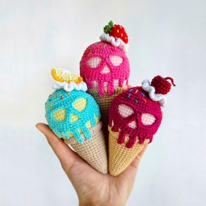 Skull ice cream CROCHET PATTERN / Amigurumi ice cream PDF English pattern /  Halloween toy pattern / Crochet food pattern