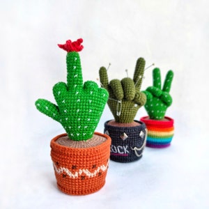 Cactus Hand CROCHET PATTERN / Amigurumi cactus PDF English pattern /  Middle finger cactus / Pincushion crochet pattern