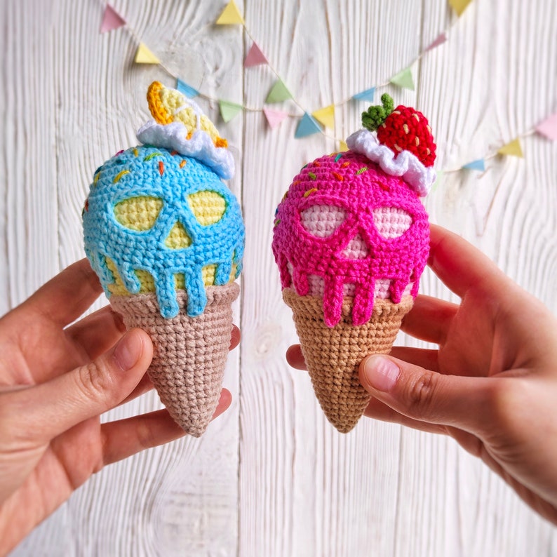 Skull ice cream CROCHET PATTERN / Amigurumi ice cream PDF English pattern / Halloween toy pattern / Crochet food pattern image 2