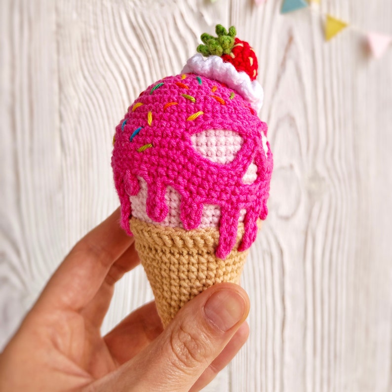 Skull ice cream CROCHET PATTERN / Amigurumi ice cream PDF English pattern / Halloween toy pattern / Crochet food pattern image 6