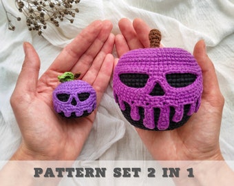 Big + Mini Poisoned apple crochet pattern SET 2 in 1/ Amigurumi apple PDF English patterns / Halloween toy pattern