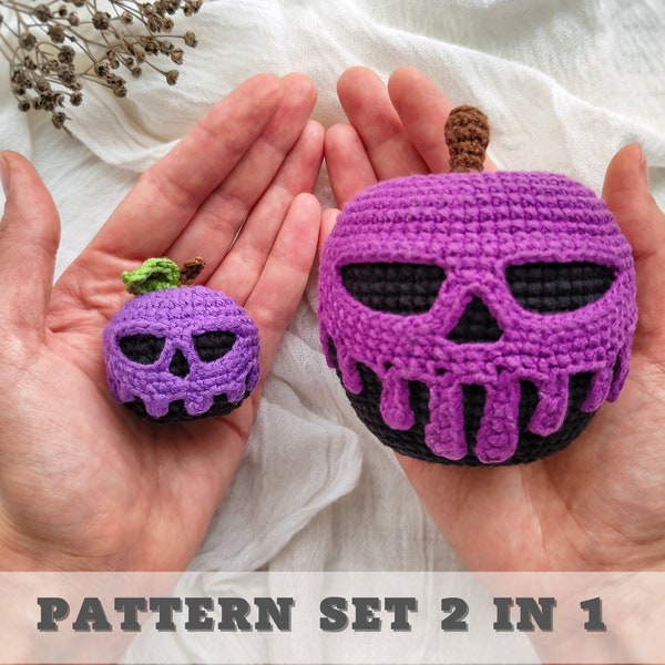 Big + Mini Vergiftigde appel haakpatroon SET 2 in 1/ Amigurumi appel PDF Engelse patronen / Halloween speelgoedpatroon