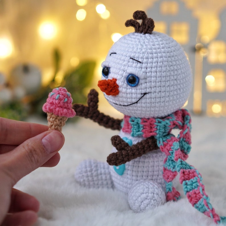 Little snowman CROCHET PATTERN / Amigurumi Christmas PDF pattern / English crochet pattern Snowman with ice cream image 3