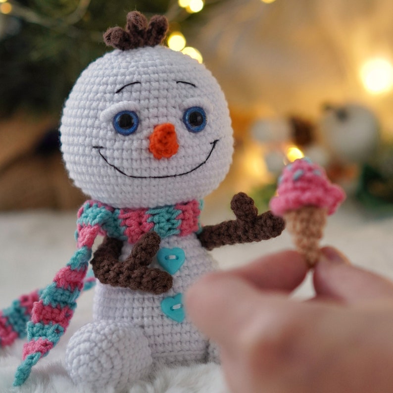 Little snowman CROCHET PATTERN / Amigurumi Christmas PDF pattern / English crochet pattern Snowman with ice cream image 6