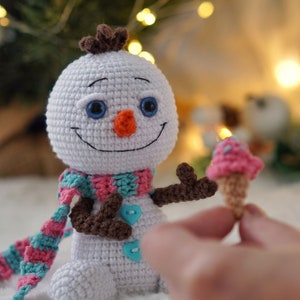 Little snowman CROCHET PATTERN / Amigurumi Christmas PDF pattern / English crochet pattern Snowman with ice cream image 9