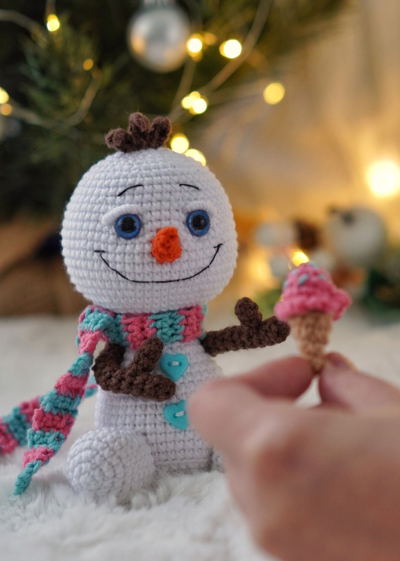 Little snowman CROCHET PATTERN / Amigurumi Christmas PDF pattern / English crochet pattern Snowman with ice cream image 9