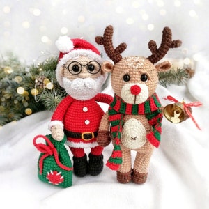 Christmas crochet PATTERN Santa Claus and Rudolf | Amigurumi Santa and Reindeer English PDF pattern SET 2 in 1 | Santa crochet doll pattern