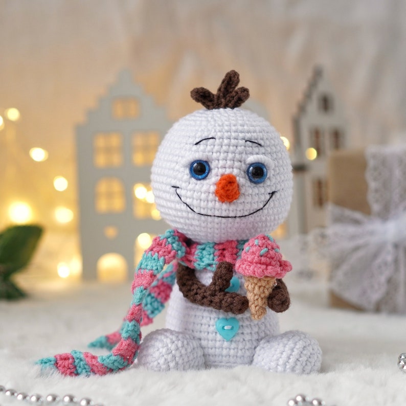 Little snowman CROCHET PATTERN / Amigurumi Christmas PDF pattern / English crochet pattern Snowman with ice cream image 1