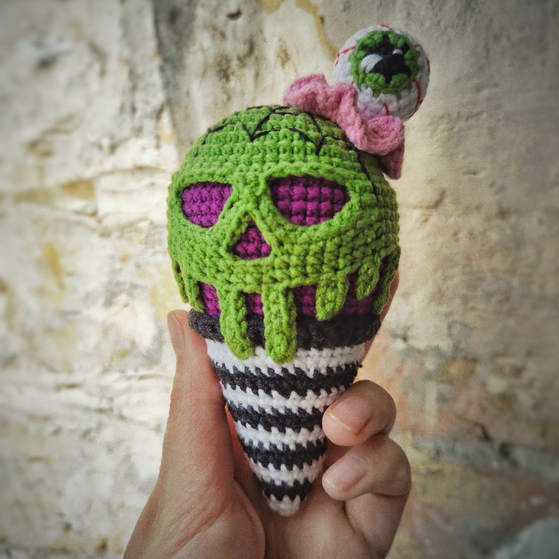 Skull ice cream CROCHET PATTERN / Amigurumi ice cream PDF English pattern / Halloween toy pattern / Crochet food pattern image 8