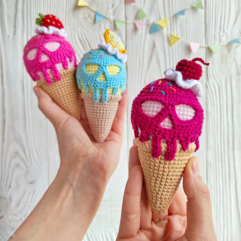 Skull ice cream CROCHET PATTERN / Amigurumi ice cream PDF English pattern / Halloween toy pattern / Crochet food pattern image 5