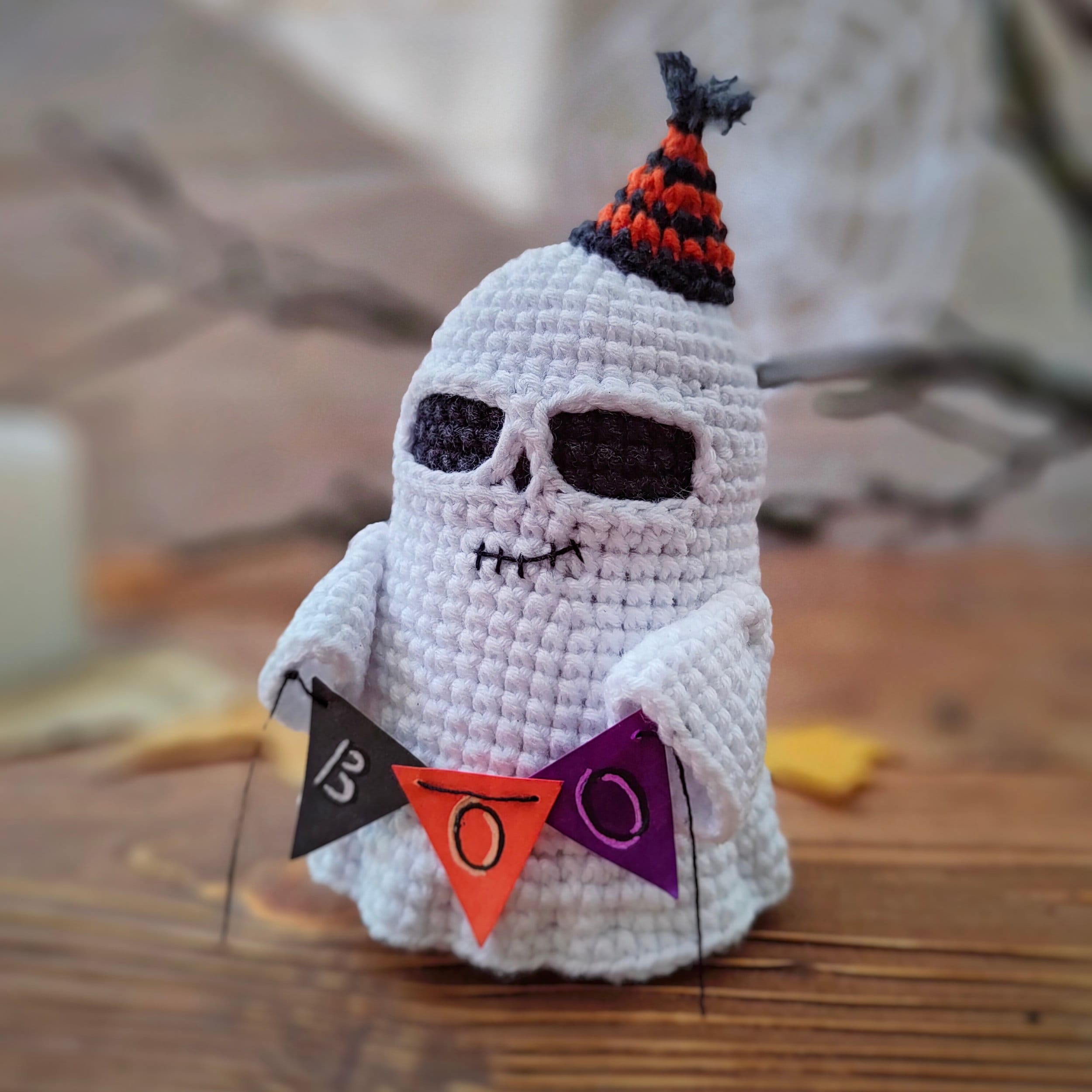 かぎ針編みのゴーストパターン：ハロウィンあみぐるみオーナメント
