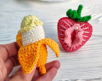 Sexy fruits CROCHET PATTERN / Amigurumi penis and vulva keychain PDF English pattern /  Strawberry and banana crochet pattern for adults