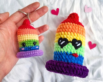 Rainbow condom CROCHET PATTERN / Amigurumi condom keychain PDF English pattern /  Plush condom crochet pattern for adults