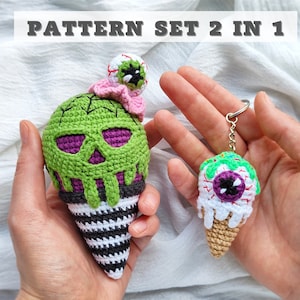 Gruseliges Eis Häkelmuster SET 2 in 1/ Amigurumi Schädel Eis PDF englische Häkelanleitung / Schlüsselanhänger häkeln / Futter häkeln
