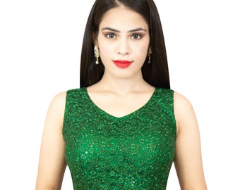 green sequin blouse