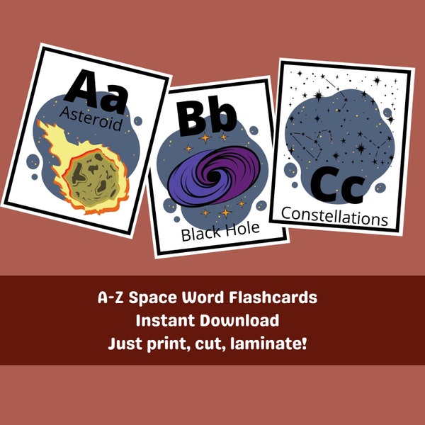 Outer Space ABC Flashcards | Printable Alphabet Universe Practice | Letter Recognition | Science Recognition | Printable Flashcards