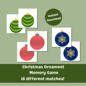 Printable Christmas Ornament Memory Game | Printable Card Game | Christmas Matching Activity |  | Preschool Game | Holiday Party Games