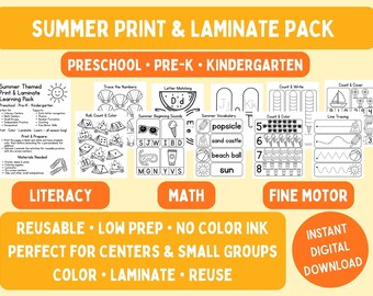 Summer Print and Laminate Activities | Preschool, Pre-K, Kindergarten Learning Centers