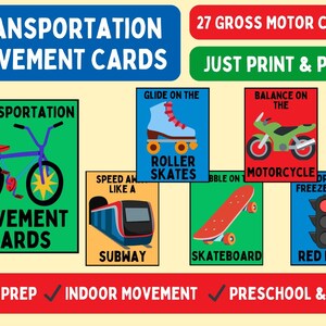 Transportation Movement Cards | Preschool Gross Motor Skills (PDF Download) image 1