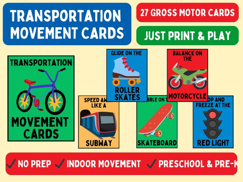 Transportation Movement Cards | Preschool Gross Motor Skills (PDF Download) image 1