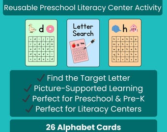 Lowercase Letter Search Cards | Preschool Alphabet Activity | Pre-K Literacy Center | Letter Recognition Printable | Reusable Dry Erase