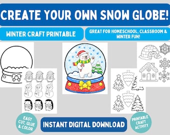 Create Your Own Snow Globe | Winter Craft Printable | Cut Glue Color Activity
